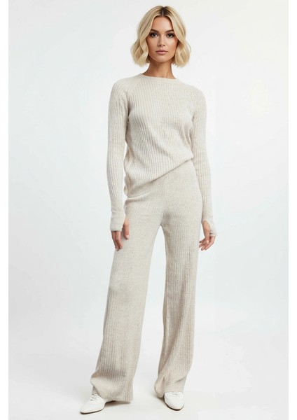 Kadın Alt Üst Fitilli Triko Alt Üst Takım Parmak Detaylı Uzun Kollu Bisiklet Yaka Konforlu Kombin fırsatları