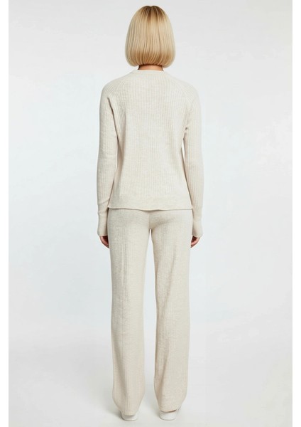 Kadın Alt Üst Fitilli Triko Alt Üst Takım Parmak Detaylı Uzun Kollu Bisiklet Yaka Konforlu Kombin indirimleri