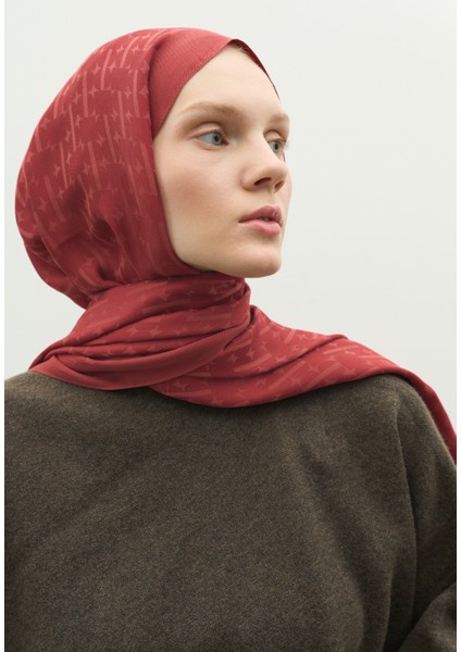 Monogram Pamuk Floş Jakarlı Şal Soft Kırmızı modelleri