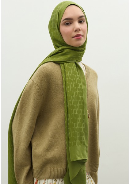 Monogram Pamuk Floş Jakarlı Şal Orman