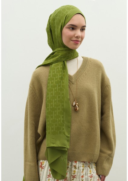 Monogram Pamuk Floş Jakarlı Şal Orman fiyatları