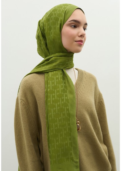 Monogram Pamuk Floş Jakarlı Şal Orman modelleri