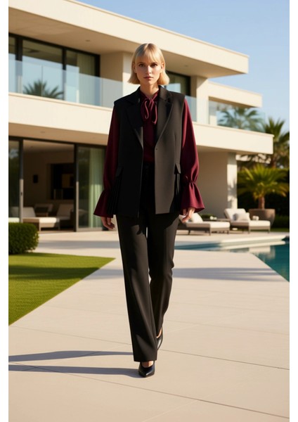 Kadın Alt Üst Uzun Kesim Piliseli Detaylı Dokuma Yelek Profesyonel Görünüm ve Konforlu Kullanım fiyatları