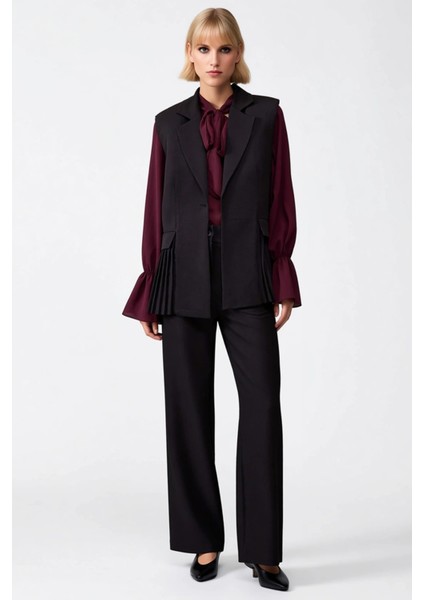 Kadın Alt Üst Uzun Kesim Piliseli Detaylı Dokuma Yelek Profesyonel Görünüm ve Konforlu Kullanım fırsatları