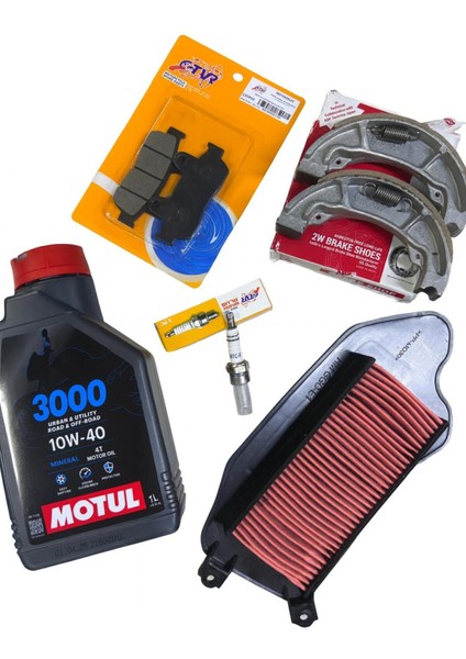 Honda Spacy 110–ACTIVA S 125 Bakım Seti | Yağ+Buji+Hava Filtresi Ön+ Arka Balata ( Tam Bakım Paketi)