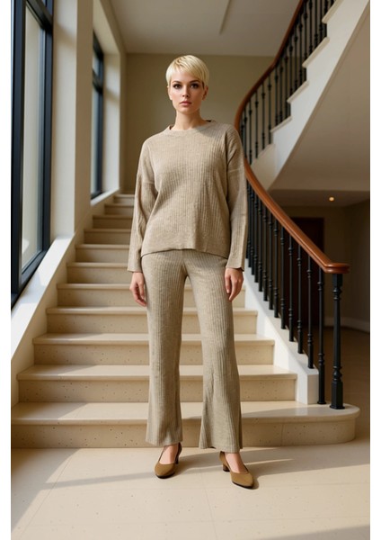 Kadın Alt Üst Fitilli Triko Takım Bisiklet Yaka Düşük Kol Fonksiyonel Dayanıklı Kaliteli Konforlu