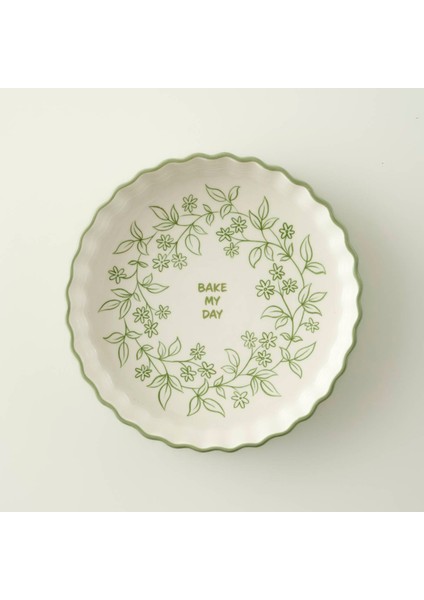 Floral Stoneware Fırın Kabı Beyaz (26X5 Cm)