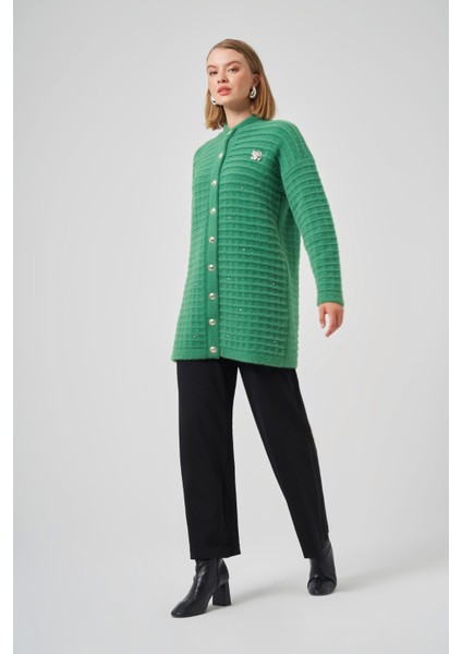 Taş ve Broş Detay Angora Hırka 7010 Yeşil fiyatları