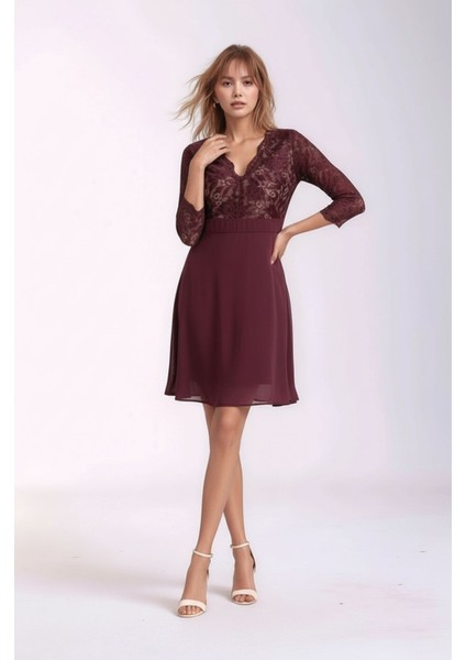 Kadın Tül Yaka Detaylı Truvakor Kol Şık Rahat Kalıp Büyük Beden Curve Abiye Gece Elbisesi