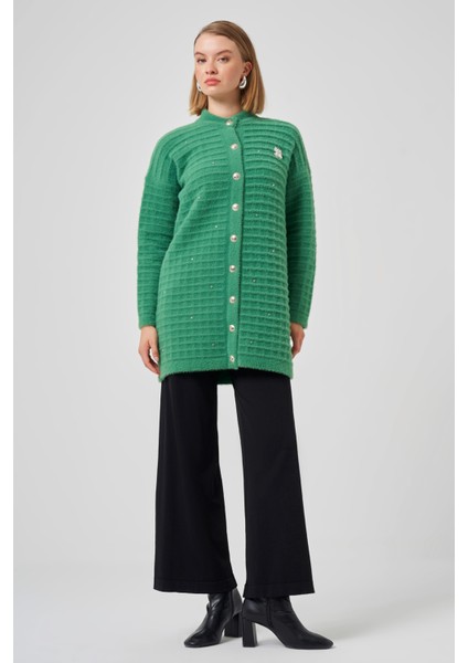 Taş ve Broş Detay Angora Hırka 7010 Yeşil fırsatları