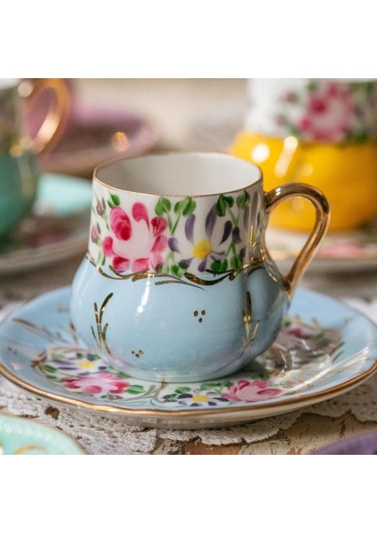 El Boyama Porselen Osmanlı Saray Kahve Fincanı-Bebe Mavi 1 Adet fiyatları