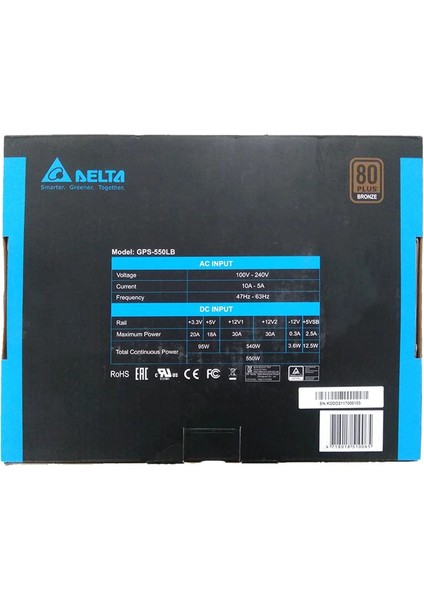 Delta GPS-550LB 550W Gerçek Güç 80+ Bronz Sertifikalı Güvenilir PSU fiyatları