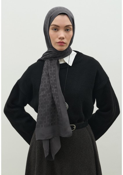 Monogram Pamuk Floş Jakarlı Şal Füme