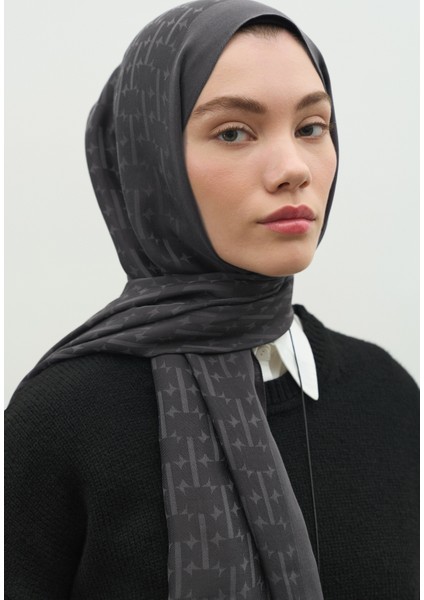 Monogram Pamuk Floş Jakarlı Şal Füme modelleri