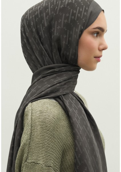 Monogram Pamuk Floş Jakarlı Şal Koyu Gri fırsatları