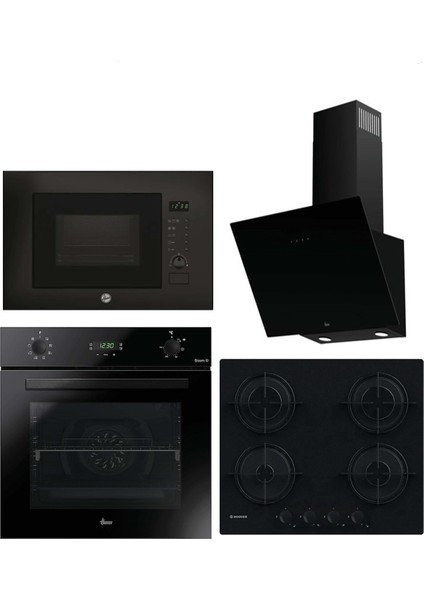 4'lü Ankastre Set Siyah (HO3158B FIRIN-HMIG20GDFN MİCRO-HVW6MBB Gazlı OCAK-HDG6C1GBTK)