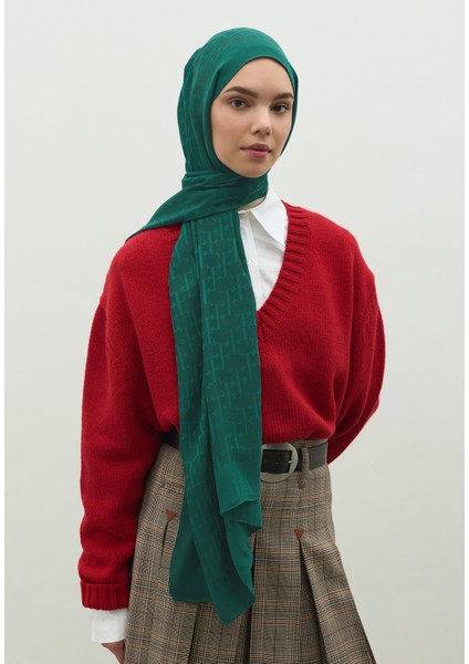 Monogram Pamuk Floş Jakarlı Şal Petrol modelleri