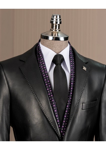 İtalyan stil slim fit erkek mono yaka suni deri ceket T10846