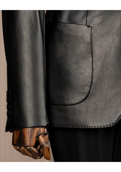 İtalyan stil slim fit erkek mono yaka suni deri ceket T10846