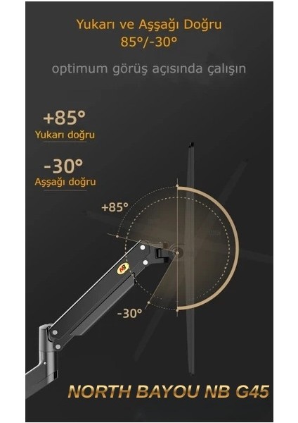 North Bayou Nb G45 Gaz Yay Kolu 27-40 Inç Ekran Masaüstü Monitör Tutucu 360 Döndürmek 3-12KG Düz Ekran Oval Ekran USB fiyatları
