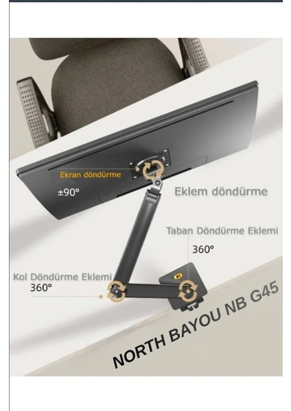 North Bayou Nb G45 Gaz Yay Kolu 27-40 Inç Ekran Masaüstü Monitör Tutucu 360 Döndürmek 3-12KG Düz Ekran Oval Ekran USB fırsatları