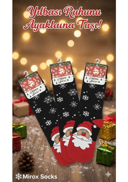 Unisex Yılbaşı Çorabı Noel Baba Geyik Desenli 3'lü Paket
