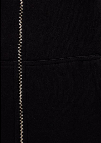 Kapüşonlu Fermuarlı Siyah Basic Sweatshirt 0S10277-900