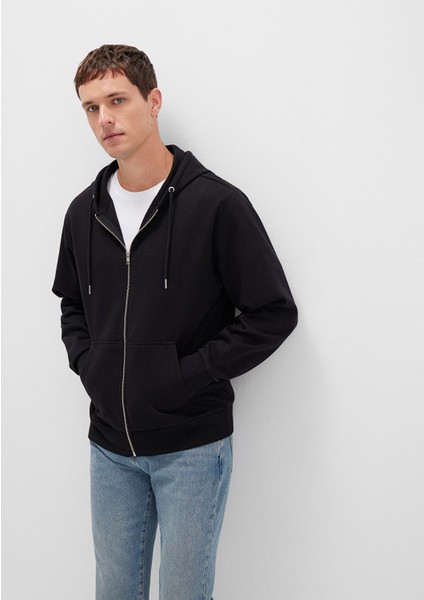 Kapüşonlu Fermuarlı Siyah Basic Sweatshirt 0S10277-900