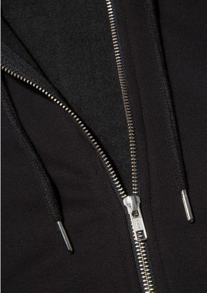 Kapüşonlu Fermuarlı Siyah Basic Sweatshirt 0S10277-900