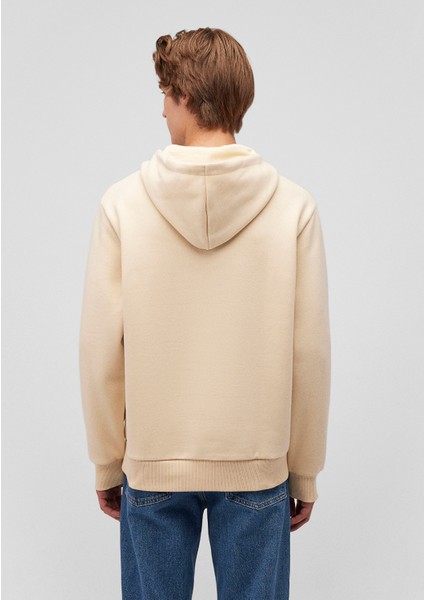 Mavi Logo Baskılı Kapüşonlu Bej Sweatshirt 0610960-70003