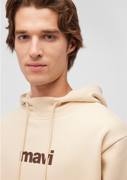 Mavi Logo Baskılı Kapüşonlu Bej Sweatshirt 0610960-70003