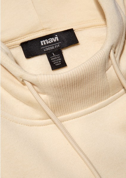 Mavi Logo Baskılı Kapüşonlu Bej Sweatshirt 0610960-70003