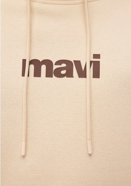 Mavi Logo Baskılı Kapüşonlu Bej Sweatshirt 0610960-70003