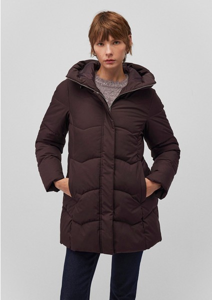 Su İtici Kapüşonlu Kahverengi Şişme Mont 1110439-88083