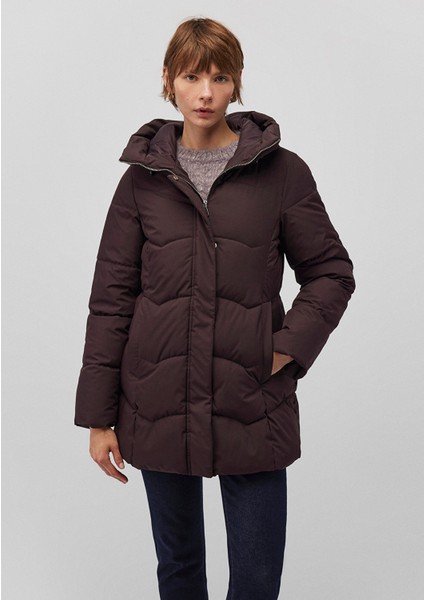 Su İtici Kapüşonlu Kahverengi Şişme Mont 1110439-88083