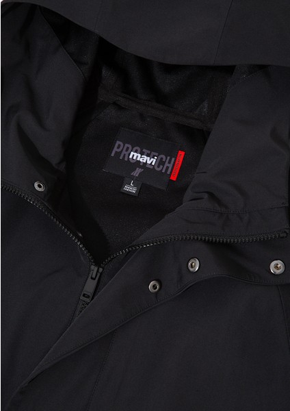 Su İtici Kapüşonlu Siyah Uzun Ceket 0110430-900