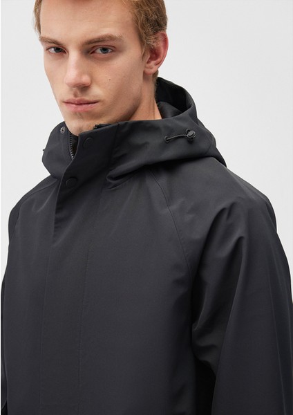 Su İtici Kapüşonlu Siyah Uzun Ceket 0110430-900
