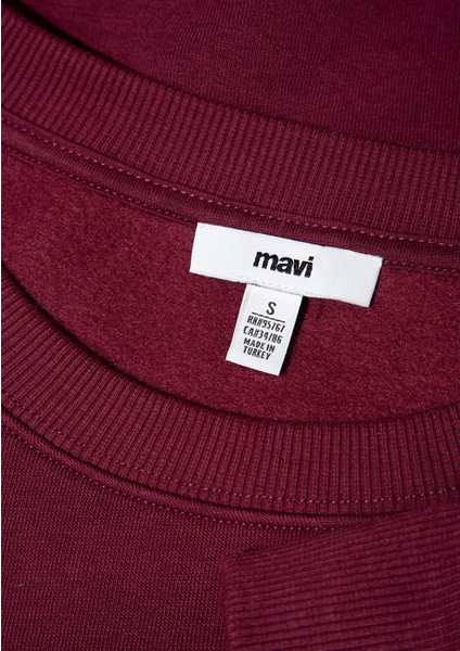 Bisiklet Yaka Bordo Basic Sweatshirt 1610198-70415