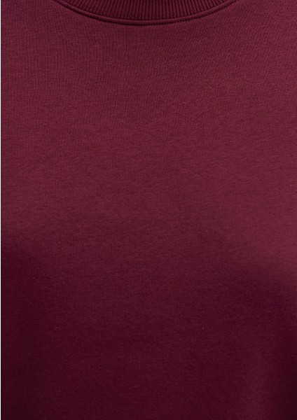 Bisiklet Yaka Bordo Basic Sweatshirt 1610198-70415