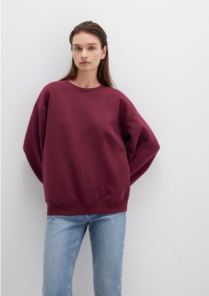 Bisiklet Yaka Bordo Basic Sweatshirt 1610198-70415