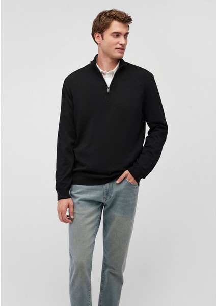 Yarı Fermuarlı Siyah Kazak 0710153-900