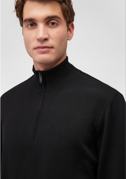 Yarı Fermuarlı Siyah Kazak 0710153-900