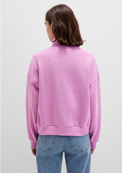 Mavi Logo Baskılı Yarı Fermuarlı Pembe Sweatshirt 1S10373-71067
