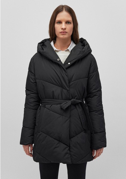 Kapüşonlu Siyah Şişme Mont 1110045-900