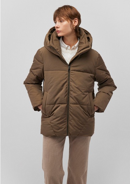 Kapüşonlu Kahverengi Şişme Mont 1110075-82046