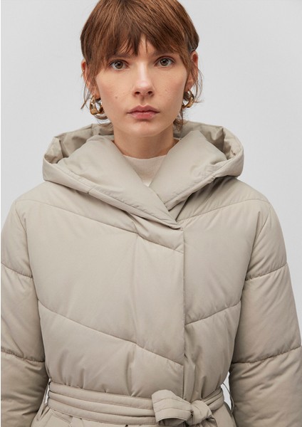 Kapüşonlu Bej Şişme Mont 1110045-70154