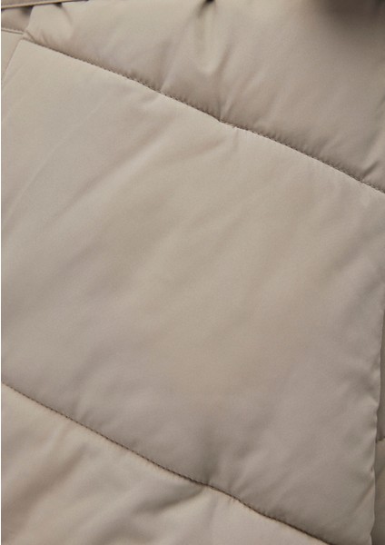 Kapüşonlu Bej Şişme Mont 1110045-70154