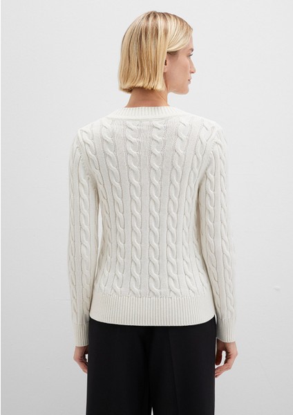 İpek Karışımlı V Yaka Ekru Kazak 1710720-70057