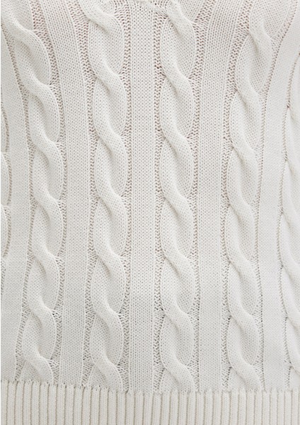 İpek Karışımlı V Yaka Ekru Kazak 1710720-70057