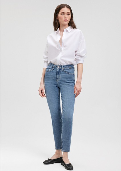 Cindy Gold Shape Gölgeli İndigo Mavisi Jean Pantolon 100277-33555